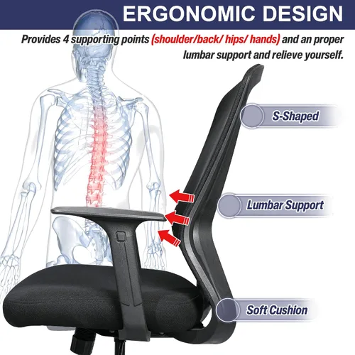 Vista 4 de Silla ergonómica giratoria grande acolchada para computadora de oficina con altura ajustable para trabajo pesado