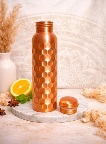 Vista 5 de MAGGOT Copper Water Bottle With 2 Glass Tumbler Ayurvedic Drinking 34 Oz