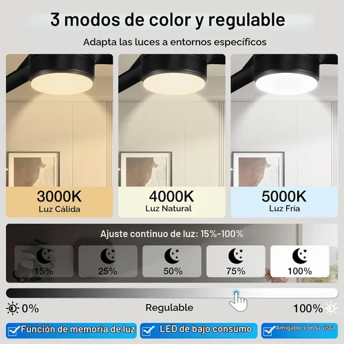 Vista 6 de cumilo Ventiladores de techo inteligentes de 52 pulgadas con luz y control remoto, luces LED regulables, motor de CC silencioso, control a través