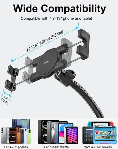 Vista 7 de Soporte para tableta, riel de asiento de automóvil o camión, cuello de cisne resistente, soporte para tablet con brazo de aluminio de 20 pulgadas