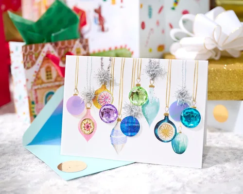 Vista 6 de Papyrus Tarjeta de Navidad colorida con adornos degradados, perfecta para cualquier persona (deseos alegres)