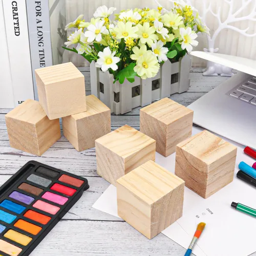 Vista 4 de 80 cubos de madera de alta calidad de 2 pulgadas, cubos de madera de pino natural para manualidades, bloques de madera listos para proyectos