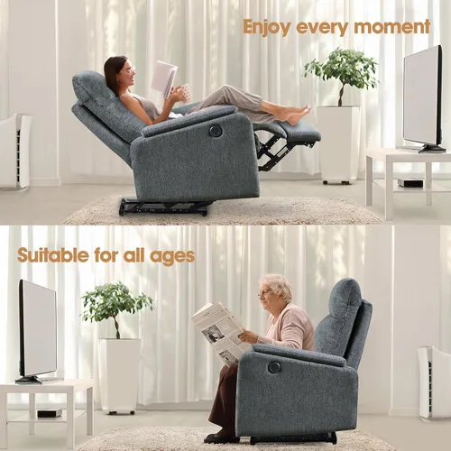Vista 3 de cinkehome Pequeño sillón reclinable de energía eléctrica, silla reclinable de tela transpirable, puertos USB, asiento de cine en casa eléctrico