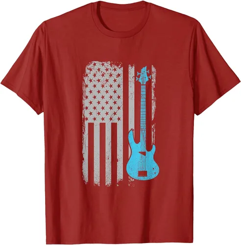 Vista 24 de Electric Bass Guitar Player American Flag Musician T-Shirt Asphalt Grey