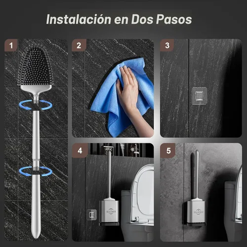Vista 6 de Sellemer - Juego de cepillo y soporte para inodoro - Cabezal de cepillo flexible para taza de inodoro con cerdas de silicona, tamaño compacto