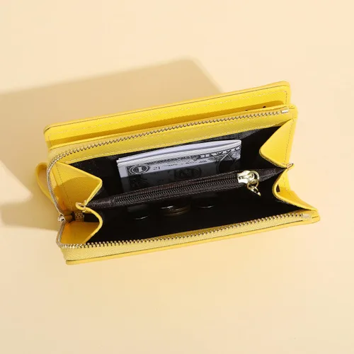 Vista 4 de Cartera con cremallera para mujer, con bloqueo RFID, multiusos, tarjeteros, monederos cortos