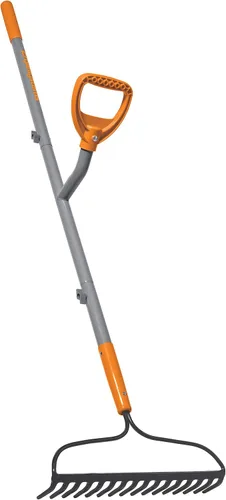 Vista 2 de ErgieShovel ERG-BWRK16 Rastrillo de Arco de Acero Reductor de Tensión Resistente a Impactos, 16 Dientes, Eje de 54 Pulgadas, con Segundo Mango