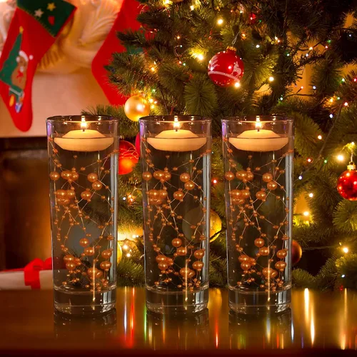 Vista 7 de Nuanchu 50 piezas de cadena de perlas artificiales para velas flotantes de 6 pulgadas, relleno de jarrón de perlas flotantes, centro de mesa