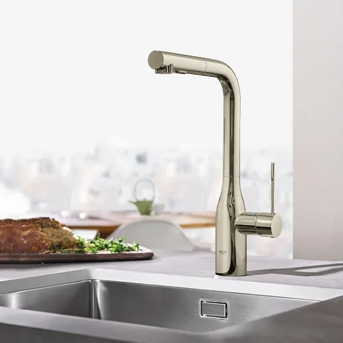 Vista 7 de GROHE 30271BE0 Essence - Grifo de fregadero de cocina con pulverizador extraíble, latón, acabado infinito de níquel pulido