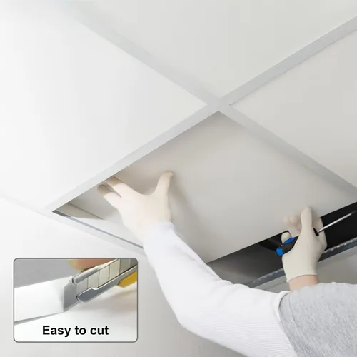 Vista 8 de Azulejo de techo liso blanco de 2 x 2 pies, panel de techo de 24 x 24 pulgadas, impermeable, lavable y resistente al fuego para evitar roturas