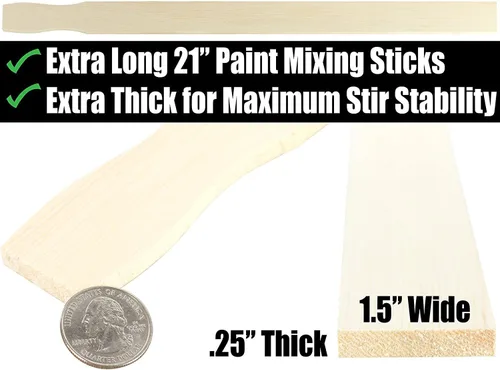 Vista 6 de Paquete de palitos de pintura ultra fuertes de 21 pulgadas. Agitadores de paleta de madera lijada para mezclar epoxi o pinturas en cubos de 5