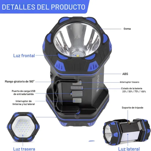 Vista 9 de Linterna de camping LED recargable, linterna de campamento de 1500 lm, 8 modos de luz, luces de campamento de capacidad 4800, luz de flash brillante