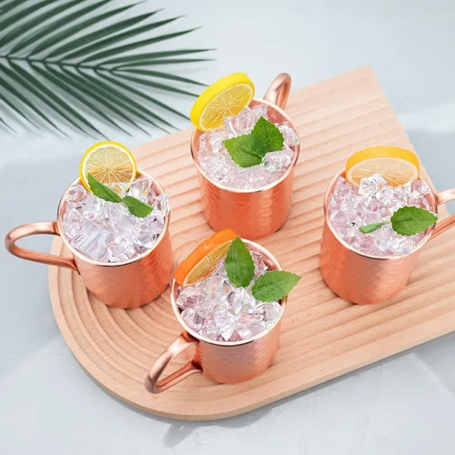 Vista 4 de TJ Moscow Mule - Juego de 2 tazas de cobre 100% puro de 14 onzas, tazas de cobre hechas a mano, resistentes al deslustre, regalo para bebidas frías
