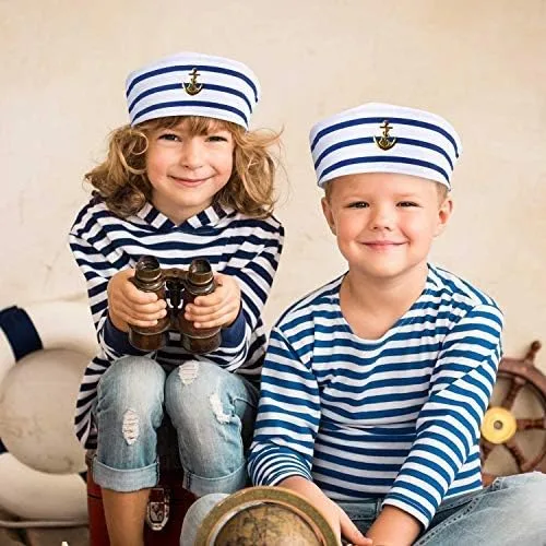 Vista 4 de Syhood Sombrero de marinero blanco para hombres, mujeres, niños, adultos, Halloween, cosplay, accesorios de disfraz