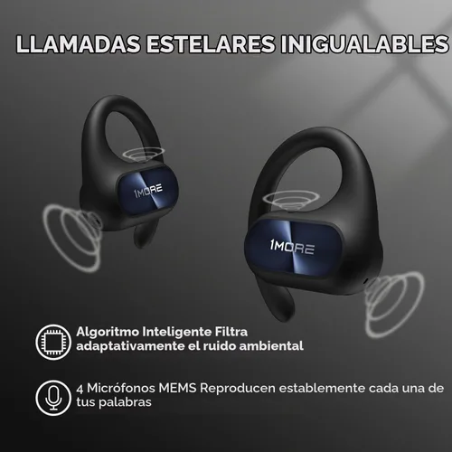 Vista 6 de 1MORE Fit SE S30 - Auriculares inalámbricos Bluetooth con 4 micrófonos para llamadas claras, auriculares deportivos con diseño dividido con ganchos