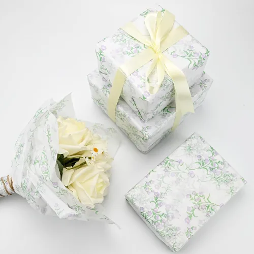 Vista 6 de TINYFUTURE - 100 hojas de papel de seda para envolver regalos con flores, papel reciclable de follaje botánico para bolsas de regalo para bodas