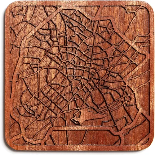 Vista 15 de Posavasos Amsterdam Map by O3 Design Studio, 1 pieza, posavasos de madera Sapele con mapa de la ciudad, hecho a mano, varias ciudades opcionales