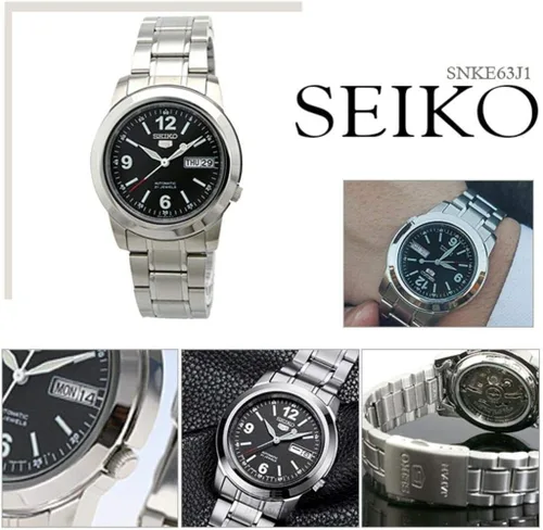 Vista 4 de Seiko SNKE63J1 Reloj automático de acero inoxidable para hombre 5 esfera negra