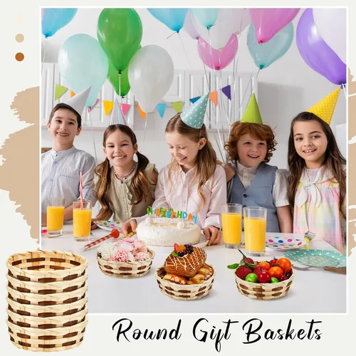 Vista 5 de Sintuff Paquete de 1 cesta redonda tejida de regalo, canastas de bambú para decoración, de mimbre, tortilla, pan, fruta, apilable