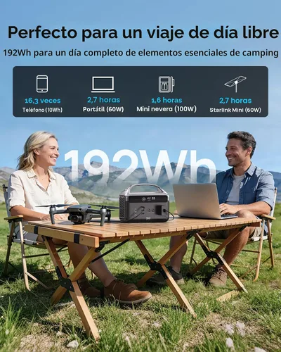Vista 2 de DaranEner central eléctrica portátil 300W, generador solar 192Wh LiFePO4 Negro oscuro