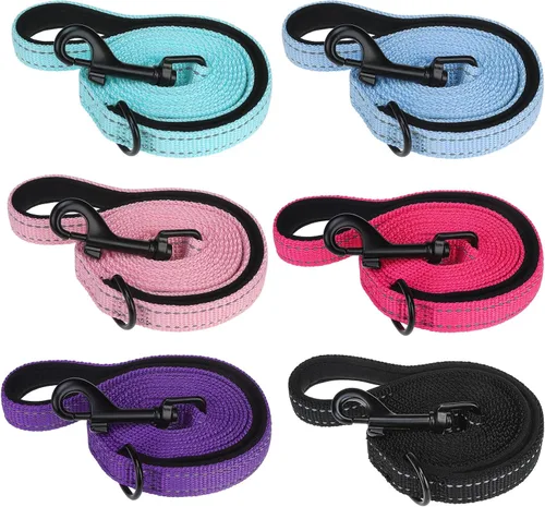Vista 13 de BEAUTYZOO Paquete de 3 correas de cuerda resistente para perros, correa de nailon para mascotas de 6 pies con hilo reflectante, mango acolchado