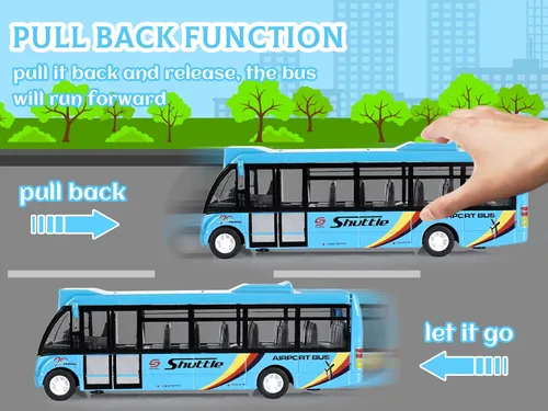 Vista 4 de Crelloci Autos de juguete de autobús urbano, autos de aeropuerto de metal fundido a presión para niños de 3 a 8 años de edad, vehículo de juego azul