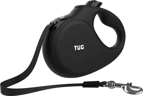 Vista 5 de TUG Monochrome XL 360° Correa retráctil libre de enredos para perros 26 pies de cinta de nailon resistente Freno de una sola mano, pausa y Negro