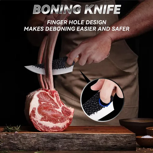 Vista 3 de Cuchillo de chef de 11 pulgadas, cuchillo de cocina para deshuesar, cortar y cortar. Cuchillo de carne forjado a mano, cuchillo Deba, cuchillo
