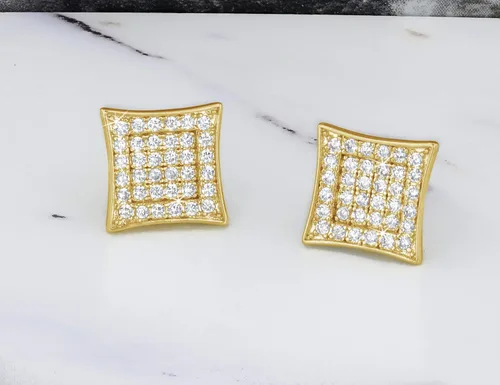 Vista 3 de Aretes de diamantes de laboratorio de oro de 14 quilates sobre plata para hombre con rosca trasera, aretes para hombre, aretes para hombre, aretes