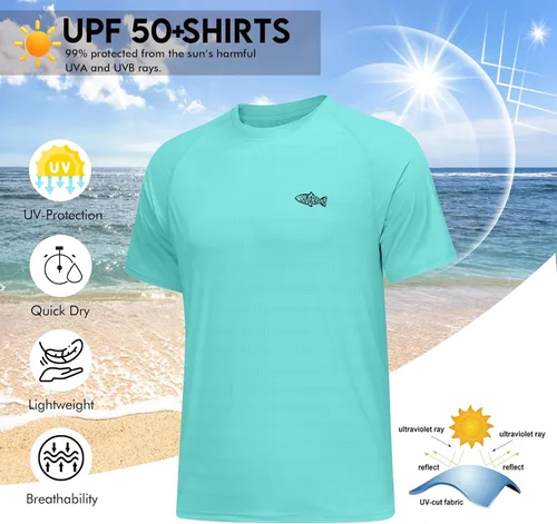 Vista 3 de Riverruns Camiseta de pesca para hombre, manga corta, protección solar UPF 50+, camiseta de natación, camiseta de protección contra erupciones