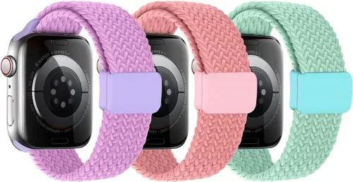 Vista 8 de OWKEY Correa trenzada Solo Loop compatible con Apple Watch para niños, correa elástica transpirable con hebilla fácil para iWatch Series 9, 8, 7, 6