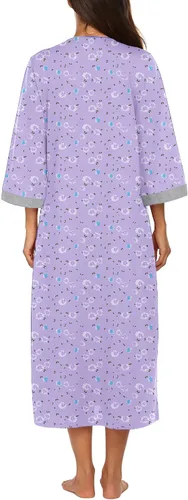 Vista 4 de Ekouaer - Bata de descanso con cremallera para mujer, bata de baño larga con manga 34, longitud completa y con bolsillos