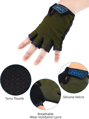 Vista 5 de 3 pares de guantes de medio dedo para niños guantes de deporte antideslizantes guantes de gel para niños ciclismo ciclismo