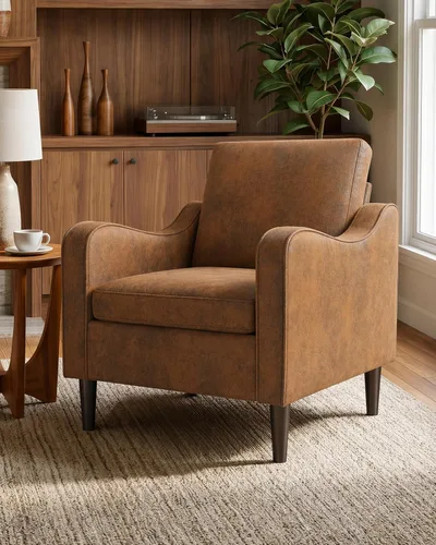 Vista 14 de LEVELEVE Silla con brazo Accent – marrón claro, silla de lectura cómoda tapizada para sala de estar, dormitorio, apartamento, sala de espera