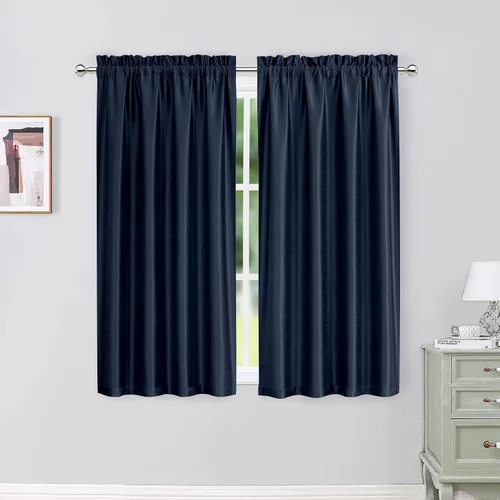 Vista 45 de Chyhomenyc Uptown - Cortinas negras de 24 pulgadas de largo, 2 paneles, cortinas cortas de seda sintética para oscurecer la habitación, cortinas
