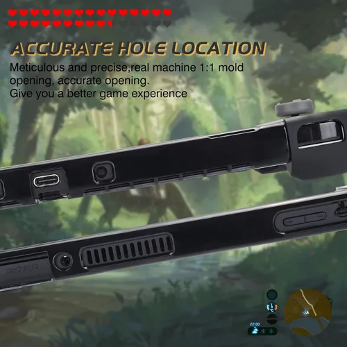 Vista 4 de DLseego Zelda Switch - Funda protectora OLED acoplable, carcasa rígida negra, a prueba de golpes, con 4 tapas de agarre para el pulgar, compatible