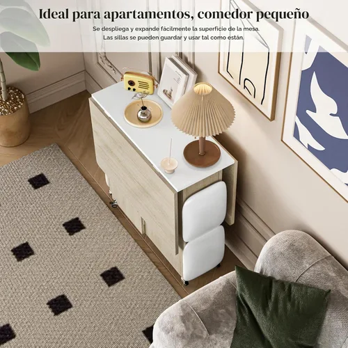 Vista 6 de furlinkhm Juego de mesa de comedor plegable para 4, mesa de comedor con 4 sillas y estantes de cuero, mesa de comedor plegable que ahorra espacio