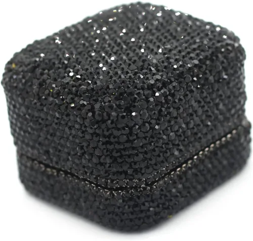 Vista 6 de Caja de anillos de cristal de lujo para aretes, caja de almacenamiento de joyería, caja de regalo para anillo de propuesta, ceremonia, boda, Negro