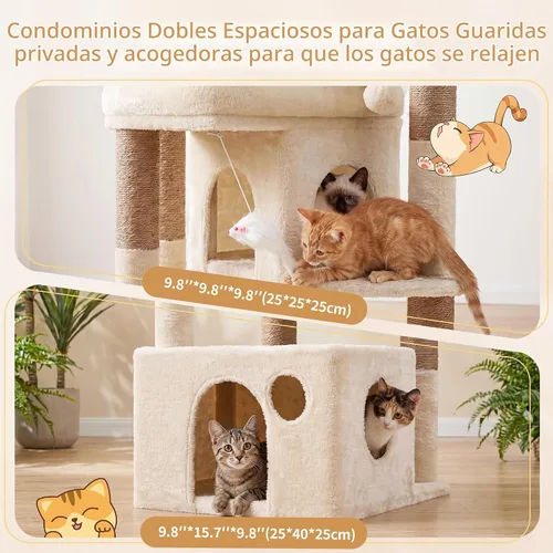 Vista 3 de Heybly 34.6" Cat Tree Anti-Tipping Floor Cat Condo for Kittens, HCT205SMJ Beige