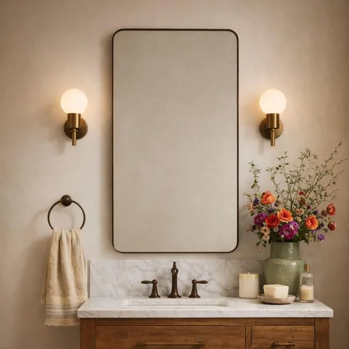 Vista 18 de GRACTO Espejo de baño con marco de metal de acero inoxidable de níquel cepillado de 20 x 30 pulgadas para montar en la pared, espejo rectangular