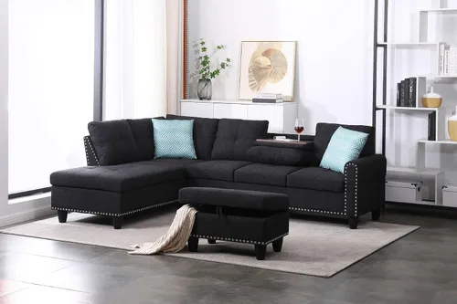 Vista 17 de KEVINSPACE Sofá seccional de 110 pulgadas, sofá en forma de U de 110 pulgadas, sofá de gran tamaño con respaldo cómodo tapizado con sillones dobles