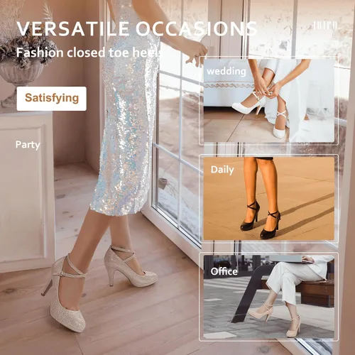 Vista 6 de IDIFU - Tacones altos de plataforma Tracy para mujeres, zapatos de punta cerrada, zapatos con tiras cruzadas al tobillo para el trabajo, uso