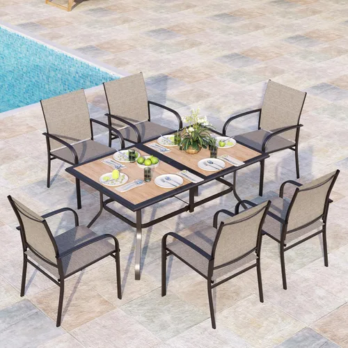 Vista 27 de MIXPATIO - Juego de comedor de patio de 5 piezas, mesa cuadrada de metal de 37 pulgadas, 4 sillas de textileno