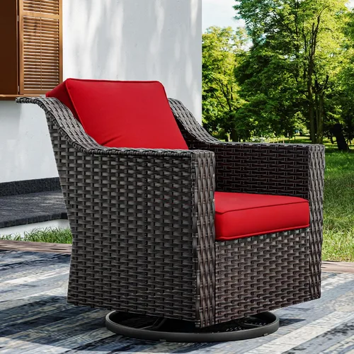 Vista 32 de Joyside Juego de 2 sillas de mimbre para patio, muebles de ratán para exteriores con reposabrazos anchos y cojines gruesos, tamaño grande mejorado