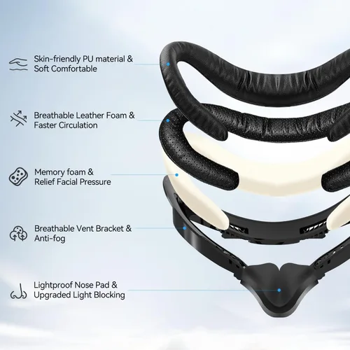 Vista 3 de Sonicgrace Face Pad for Quest 2, 2 Set VR Accessories for Meta Quest 2, Face Cover Replacement Set with Comfortable Leather Foam Face Cushion, Lens
