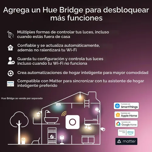 Vista 9 de Philips Hue Bombilla LED inteligente A19 de 7.2 W, E26, paquete de 1