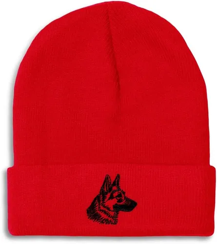 Vista 7 de Gorros personalizados para hombre, sombreros de invierno bordados de cabeza de pastor alemán negro para mujer, gorra de cráneo de acrílico, 1