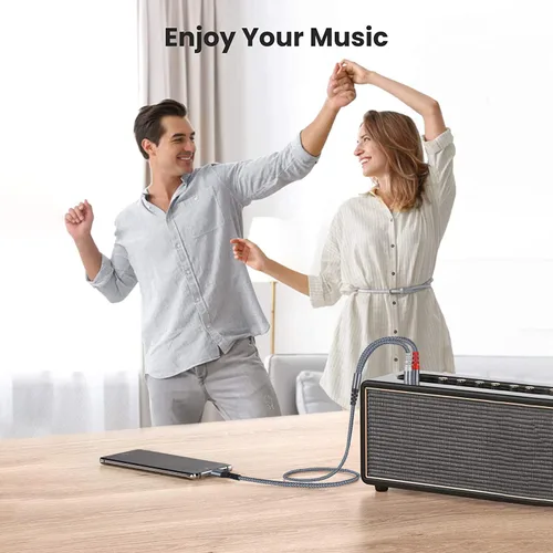 Vista 4 de [Cable auxiliar de 17 pies con certificación MF de iluminación a RCA, cable auxiliar de audio divisor en Y de 2 machos compatible con iPad, iPhone