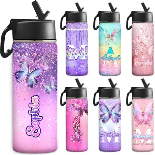 Vista 21 de Botella de agua personalizada, botella de agua deportiva personalizada con nombre, botella de acero inoxidable aislada al vacío con tapa con Color 1
