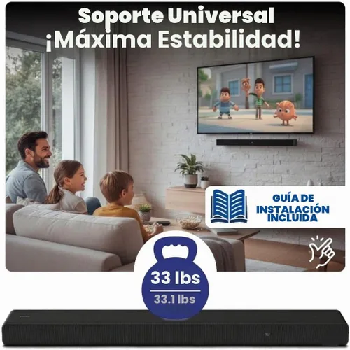 Vista 6 de Soporte universal de pared para barra de sonido (parte inferior plana), soporte de acero resistente de 33 libras, profundidad ajustable, incluye
